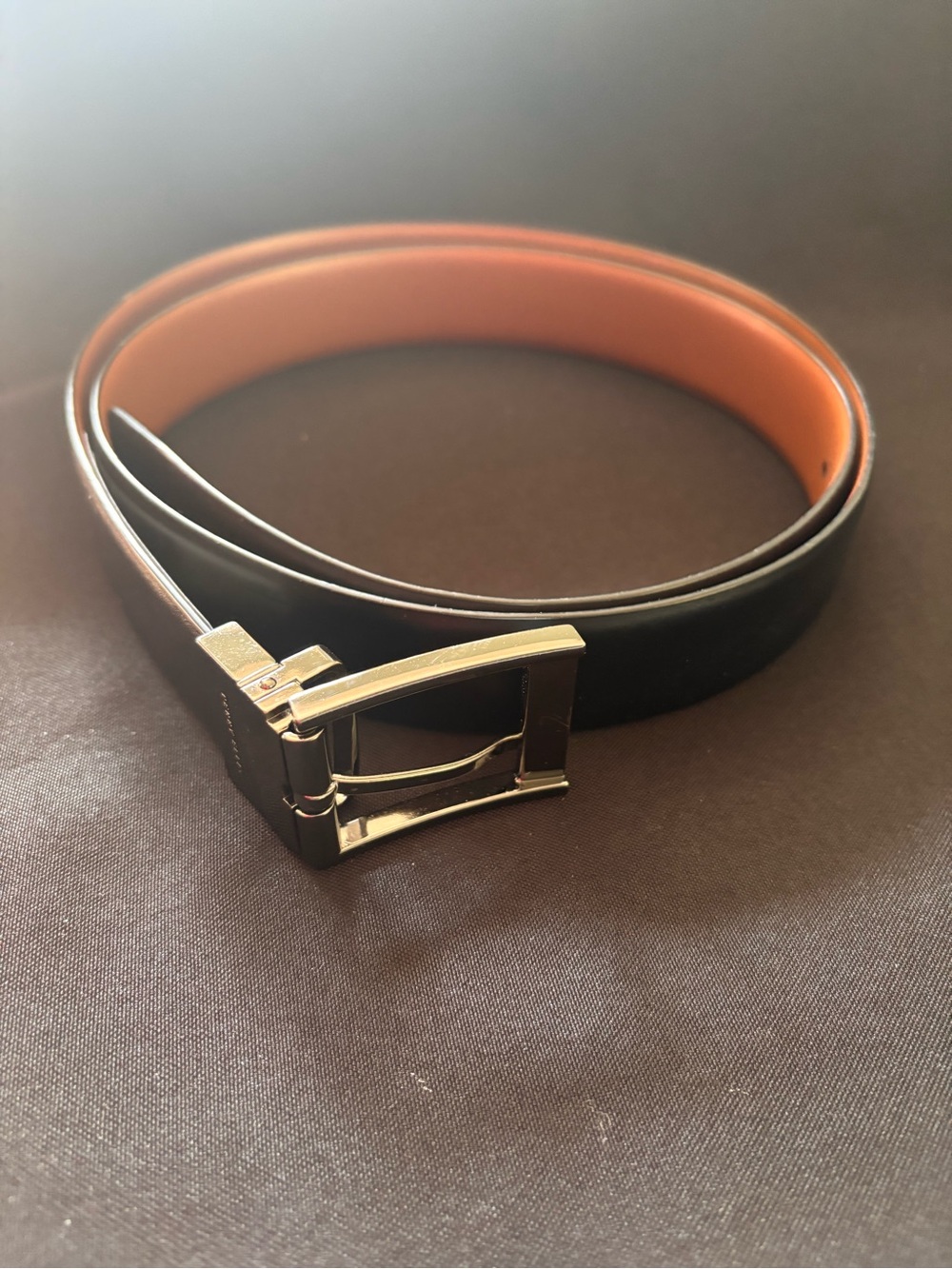 Perry Ellis Men's Reversible Black/Tan Leather Dress Belt with Silver Buckle